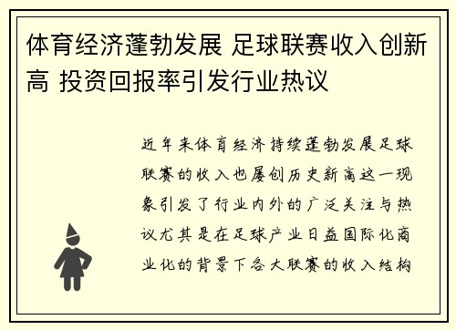 体育经济蓬勃发展 足球联赛收入创新高 投资回报率引发行业热议